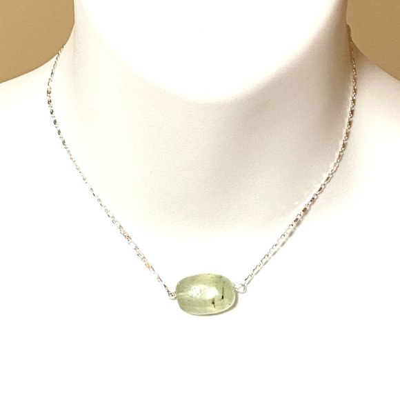 2/$20, Light Green Prehnite Necklace, Genuine Tumbled Gemstone Bar Pendant - Picture 2 of 10